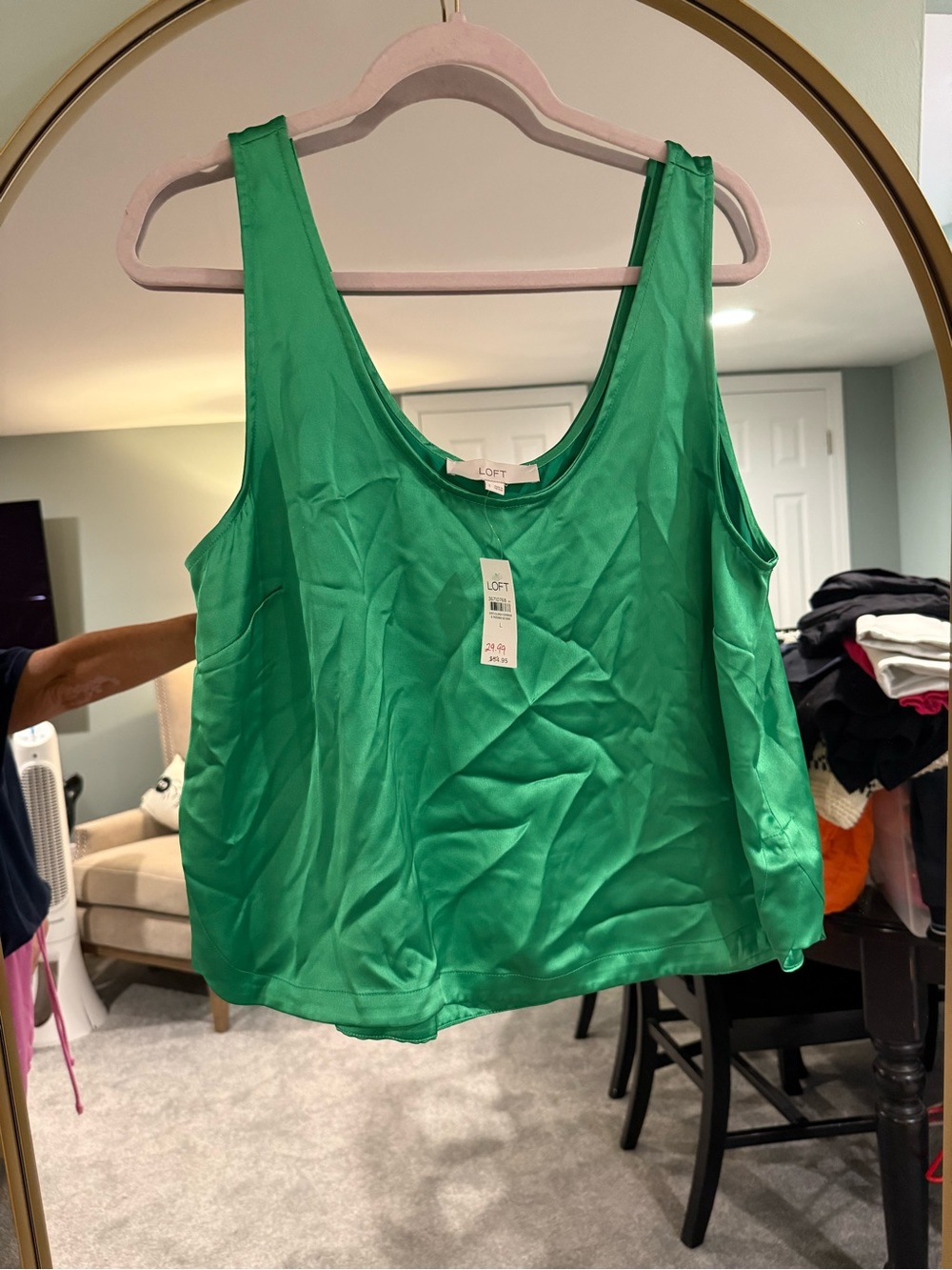 LOFT Emerald Green Satin Scoop Tank